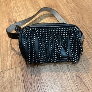 Black Studded Fringe Belt Bag / Crossbody – Adjustable Strap